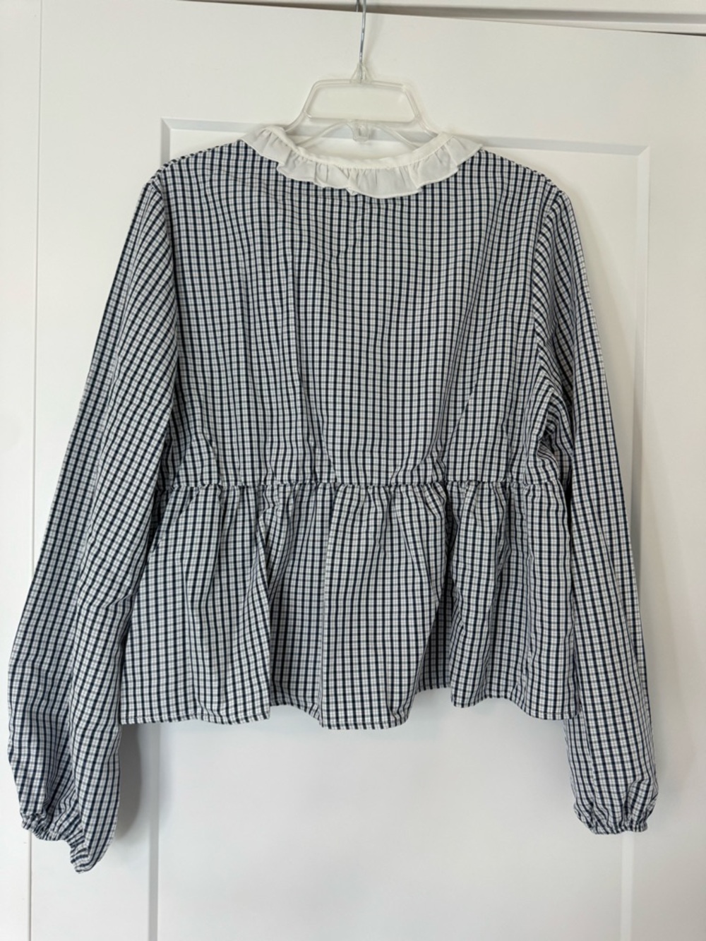 Cider Navy Gingham Peplum Blouse with White Ruffle Collar - Picture 4 of 6